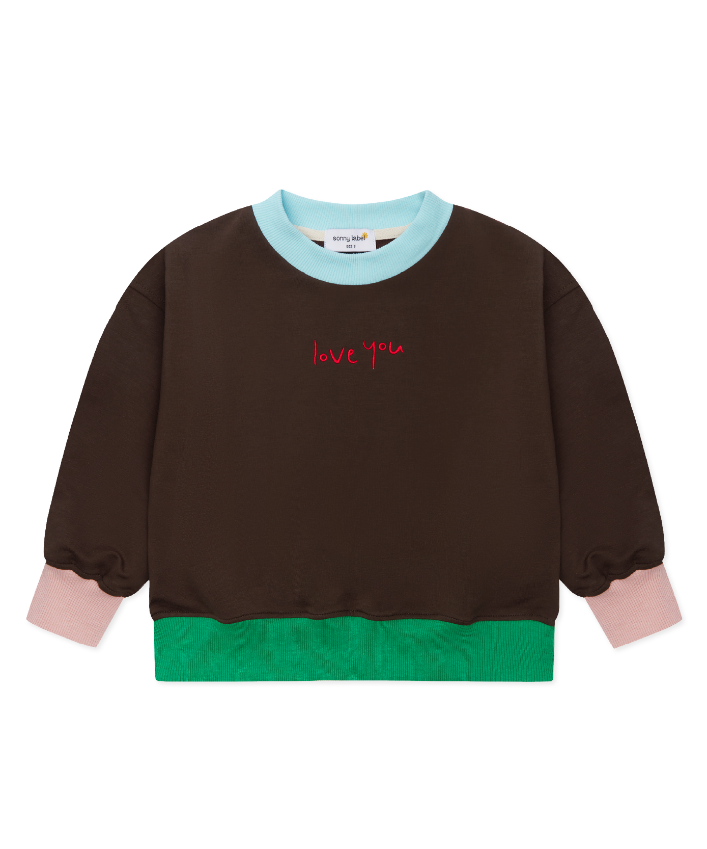 Sonny Label Circus26 multi-colour sloppy joe sweatshirt flat lay on a grey background.