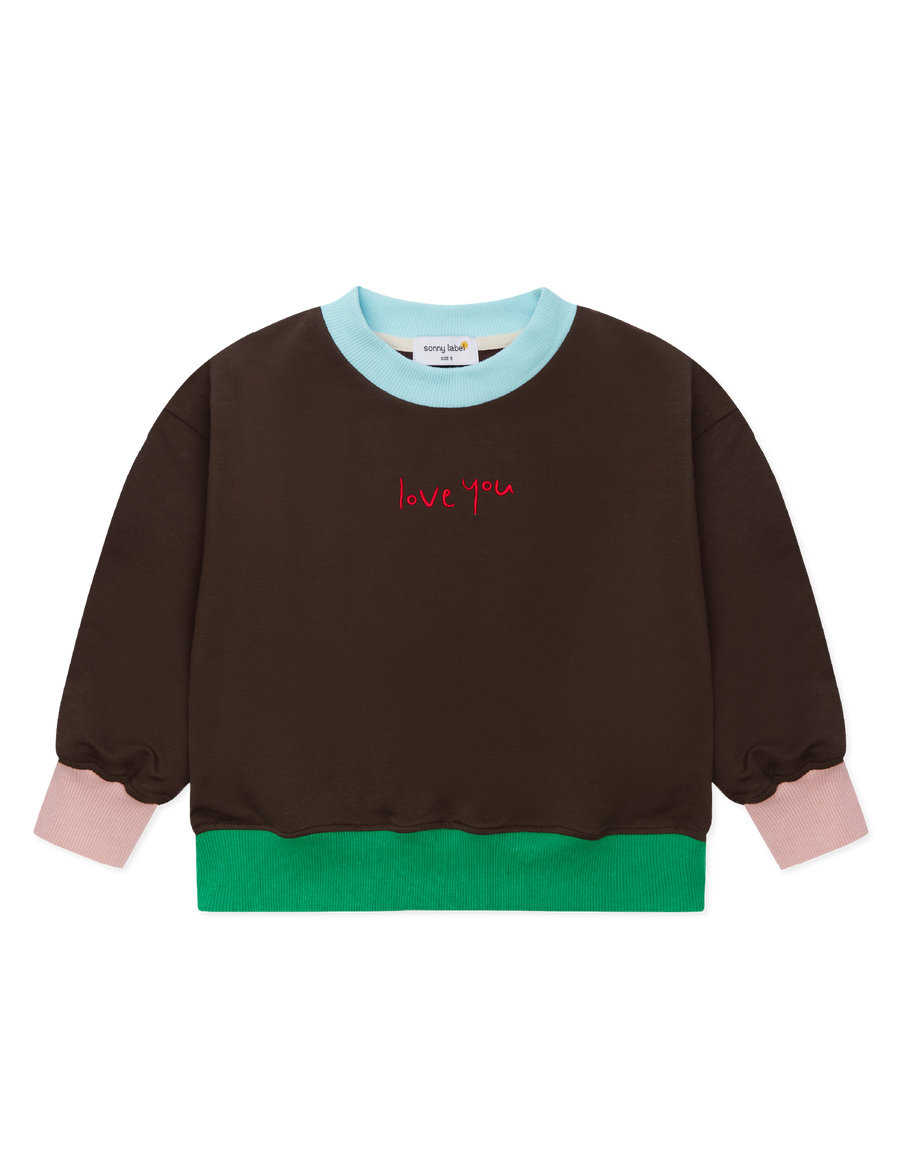 Sonny Label Circus26 multi-colour sloppy joe sweatshirt flat lay on a grey background.