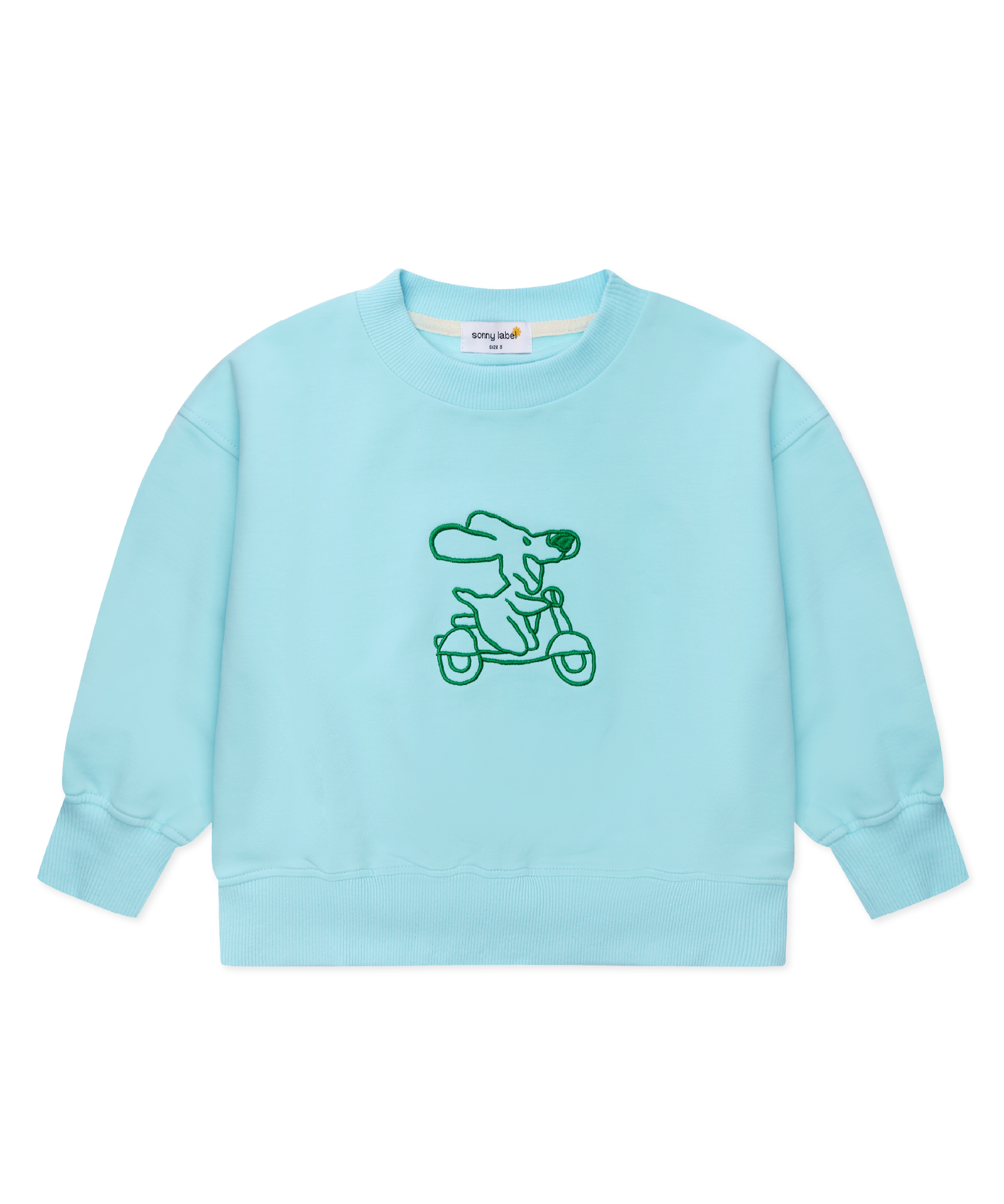 Sonny Label Circus26 sky blue sloppy joe sweatshirt flat lay on a grey background.