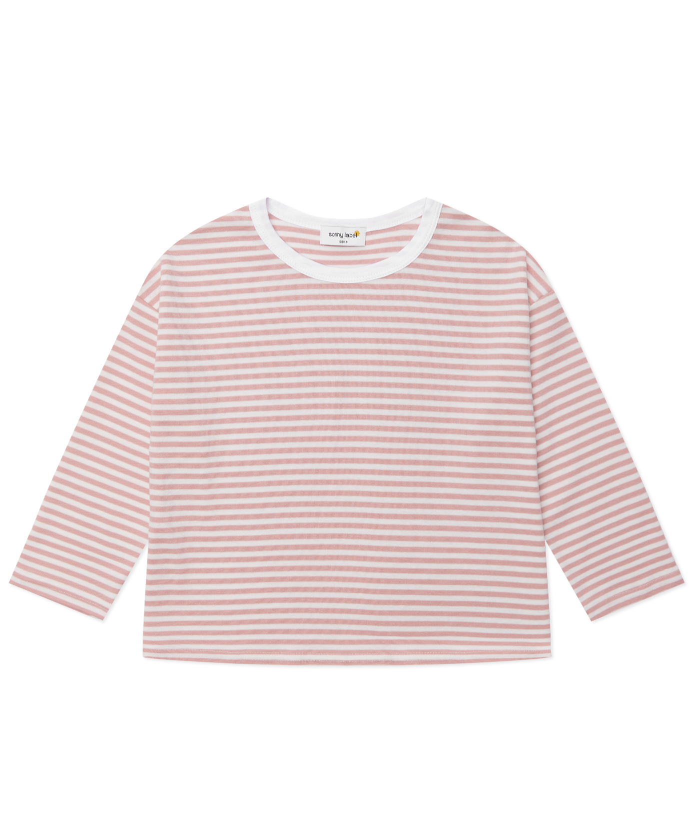 Sonny Label Circus26 floss pink and white stripe long-sleeve tee flat lay on a grey background.