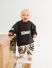 Kids retro sweatshirt in Charcoal with appliqué elbows and frayed hem by Sonny Label