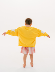 Kids retro sweatshirt in Sunshine yellow with appliqué elbows and frayed hem by Sonny Label