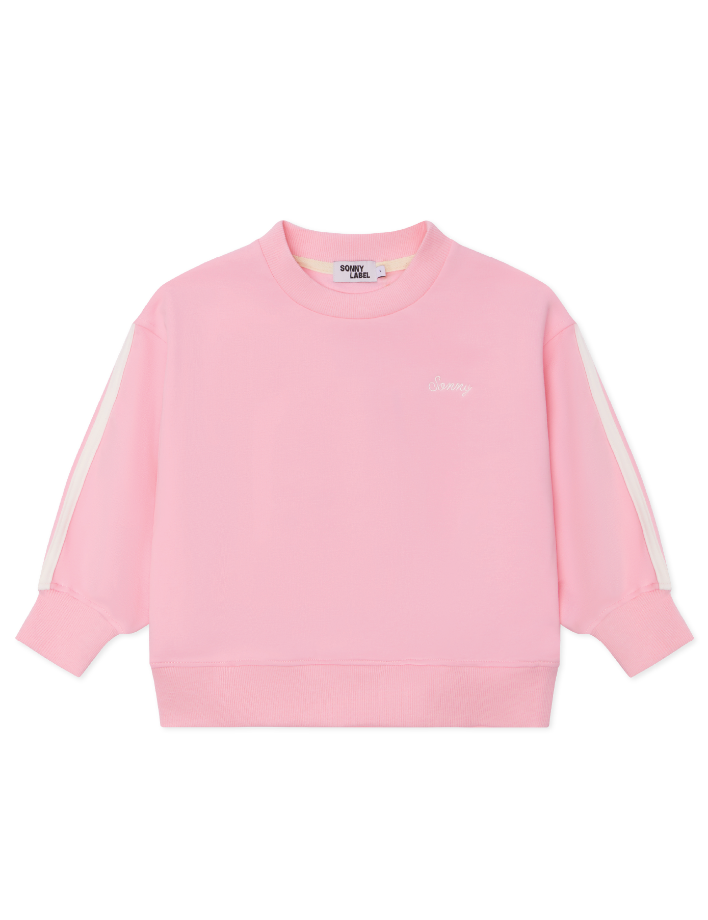 Kids sloppy joe jumper in Flamingo pink with embroidered Sonny logo