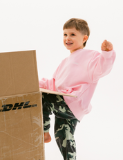 Kids sloppy joe jumper in Flamingo pink with embroidered Sonny logo