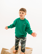 Kids sloppy joe jumper in Pickle green with embroidered Sonny logo