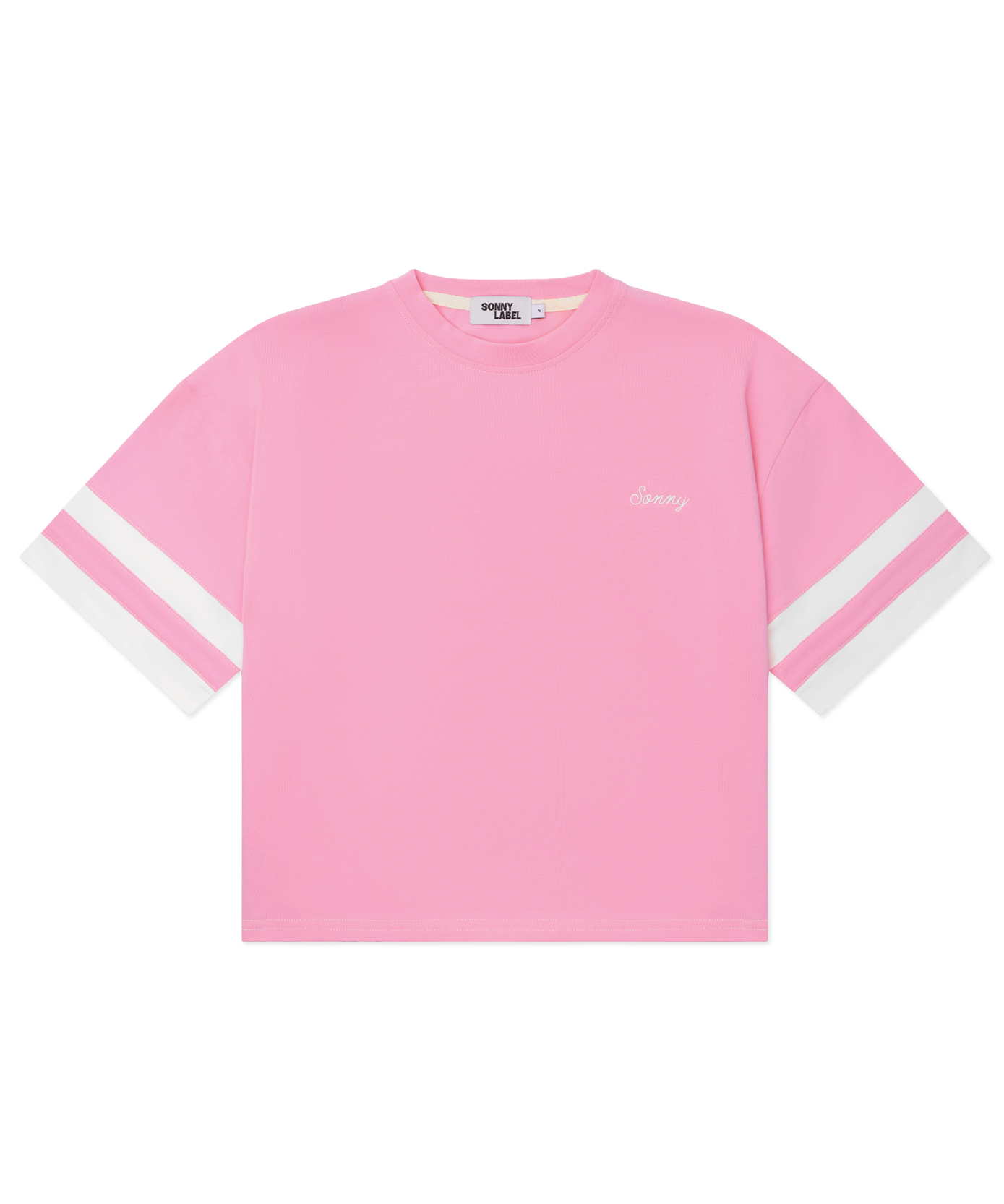 Kids oversized sports tee in Flamingo pink with multi-panel sleeves by Sonny Label