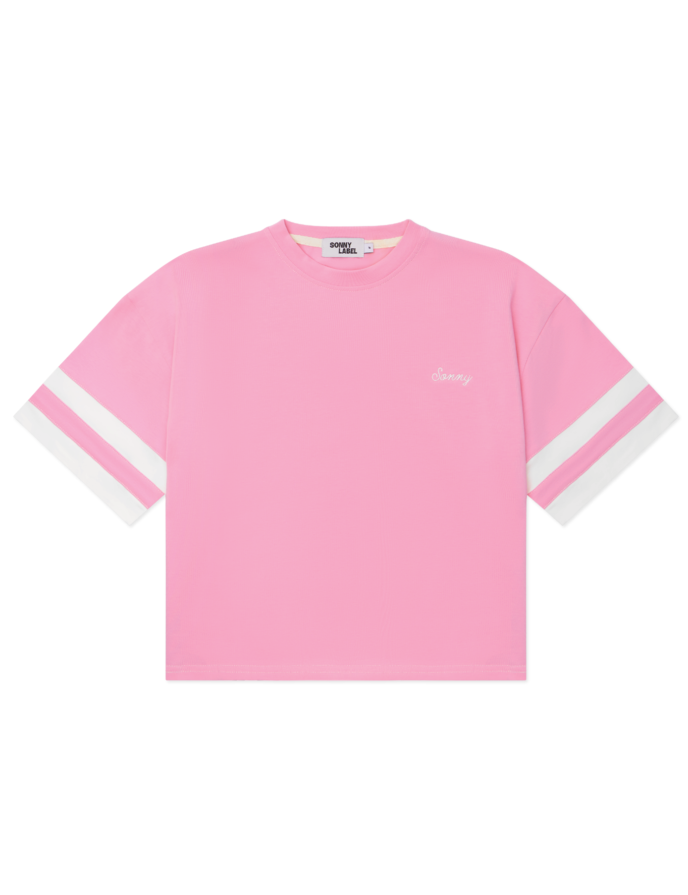 Kids oversized sports tee in Flamingo pink with multi-panel sleeves by Sonny Label