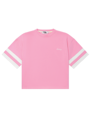 Kids oversized sports tee in Flamingo pink with multi-panel sleeves by Sonny Label