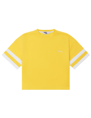 Kids oversized sports tee in Sunshine yellow with multi-panel sleeves by Sonny Label