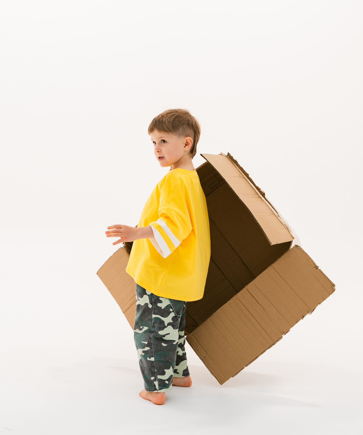 Kids oversized sports tee in Sunshine yellow with multi-panel sleeves by Sonny Label
