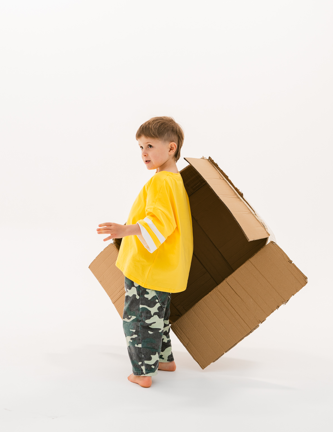 Kids oversized sports tee in Sunshine yellow with multi-panel sleeves by Sonny Label