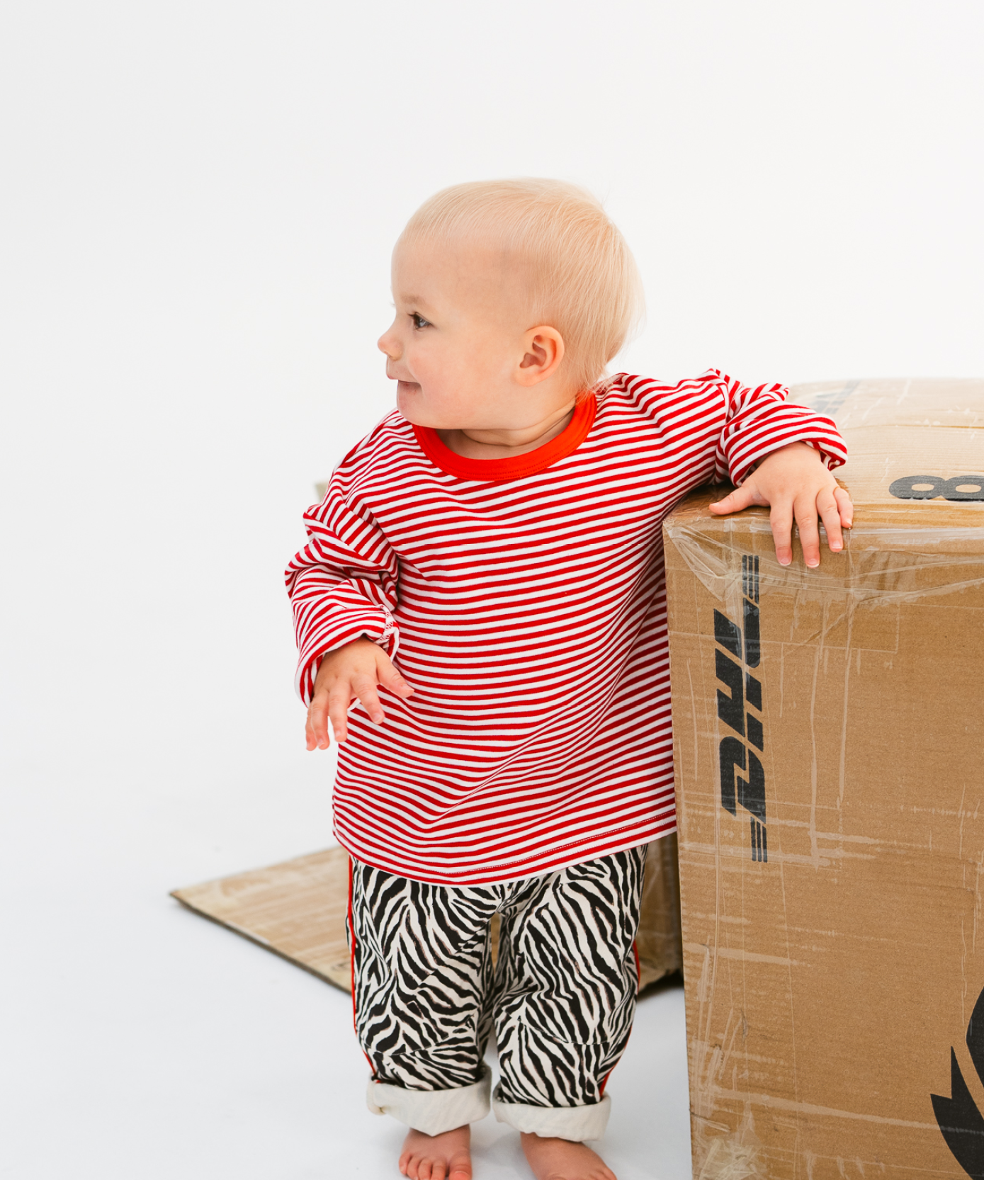 Kids long sleeve stripe tee in Cherry red, 100% cotton, by Sonny Label