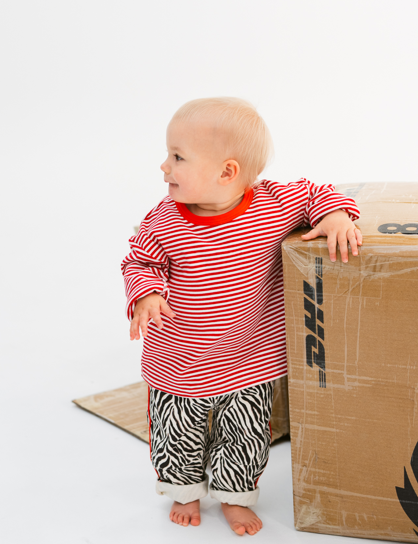 Kids long sleeve stripe tee in Cherry red, 100% cotton, by Sonny Label