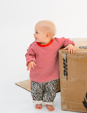 Kids long sleeve stripe tee in Cherry red, 100% cotton, by Sonny Label
