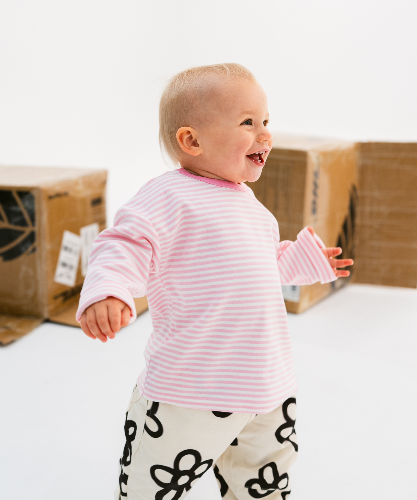 Kids long sleeve stripe tee in Flamingo pink, 100% cotton, by Sonny Label