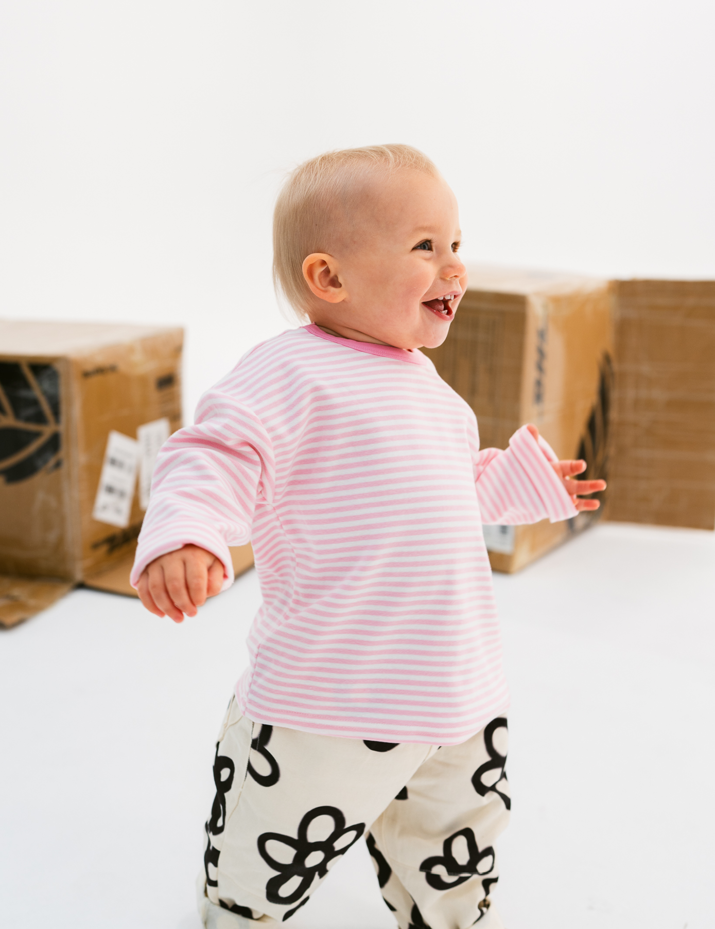 Kids long sleeve stripe tee in Flamingo pink, 100% cotton, by Sonny Label