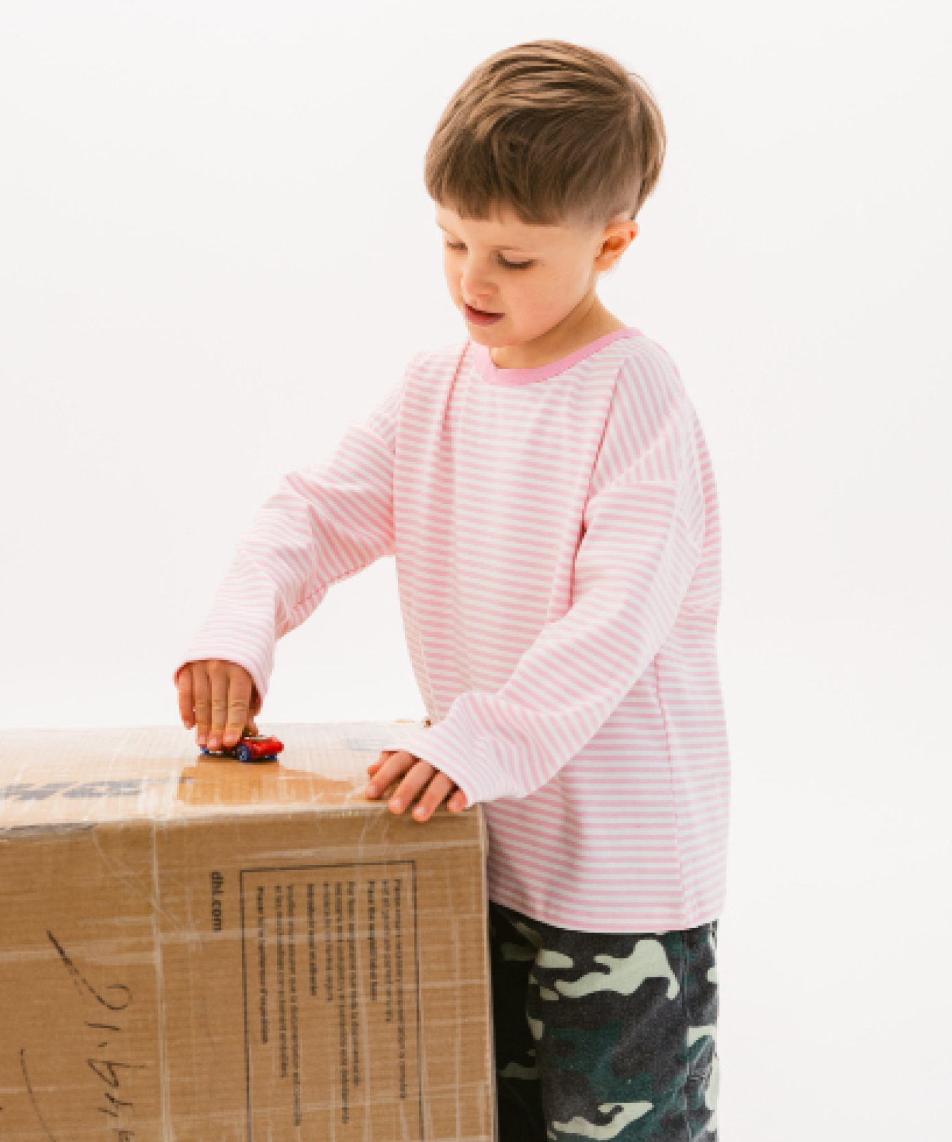 Kids long sleeve stripe tee in Flamingo pink, 100% cotton, by Sonny Label