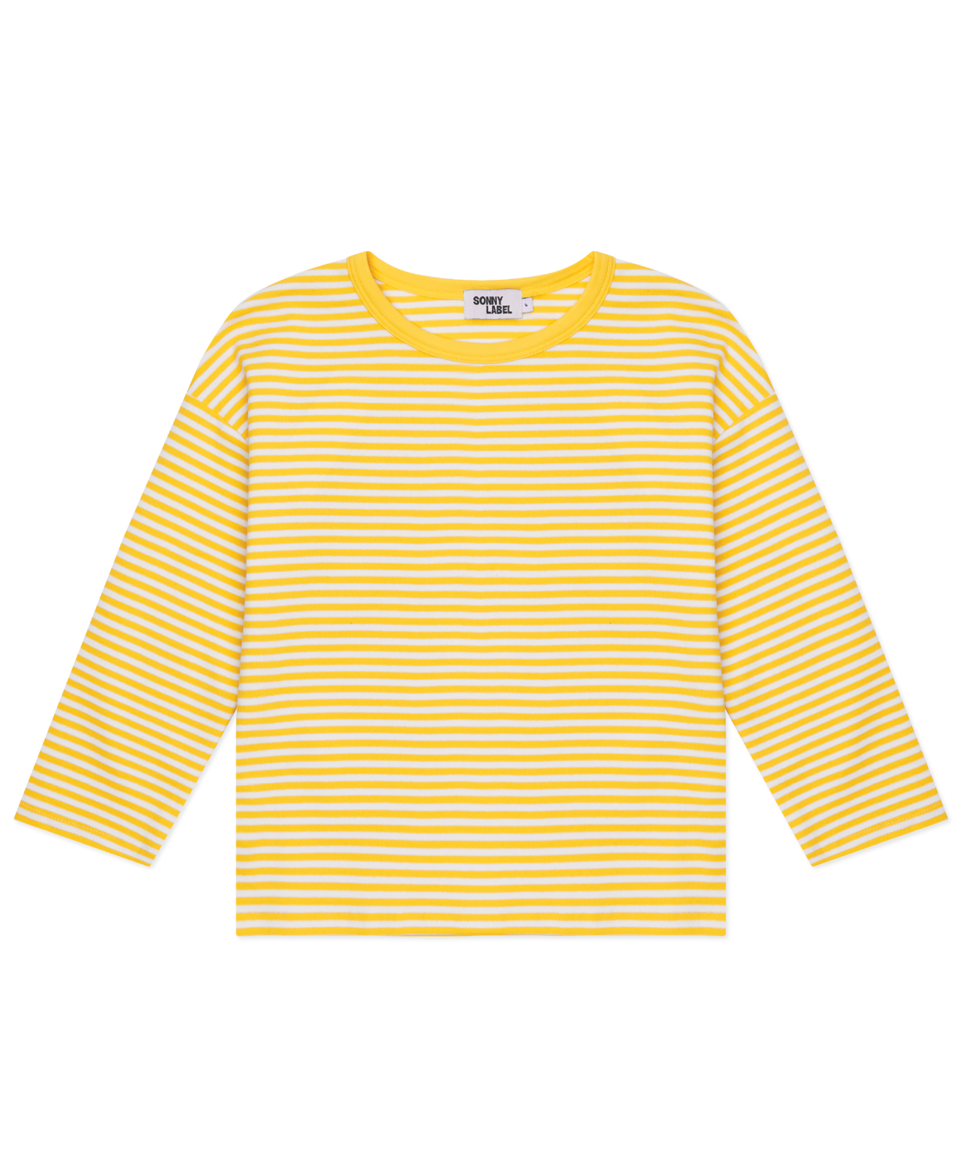 Kids long sleeve stripe tee in Sunshine yellow, 100% cotton, by Sonny Label
