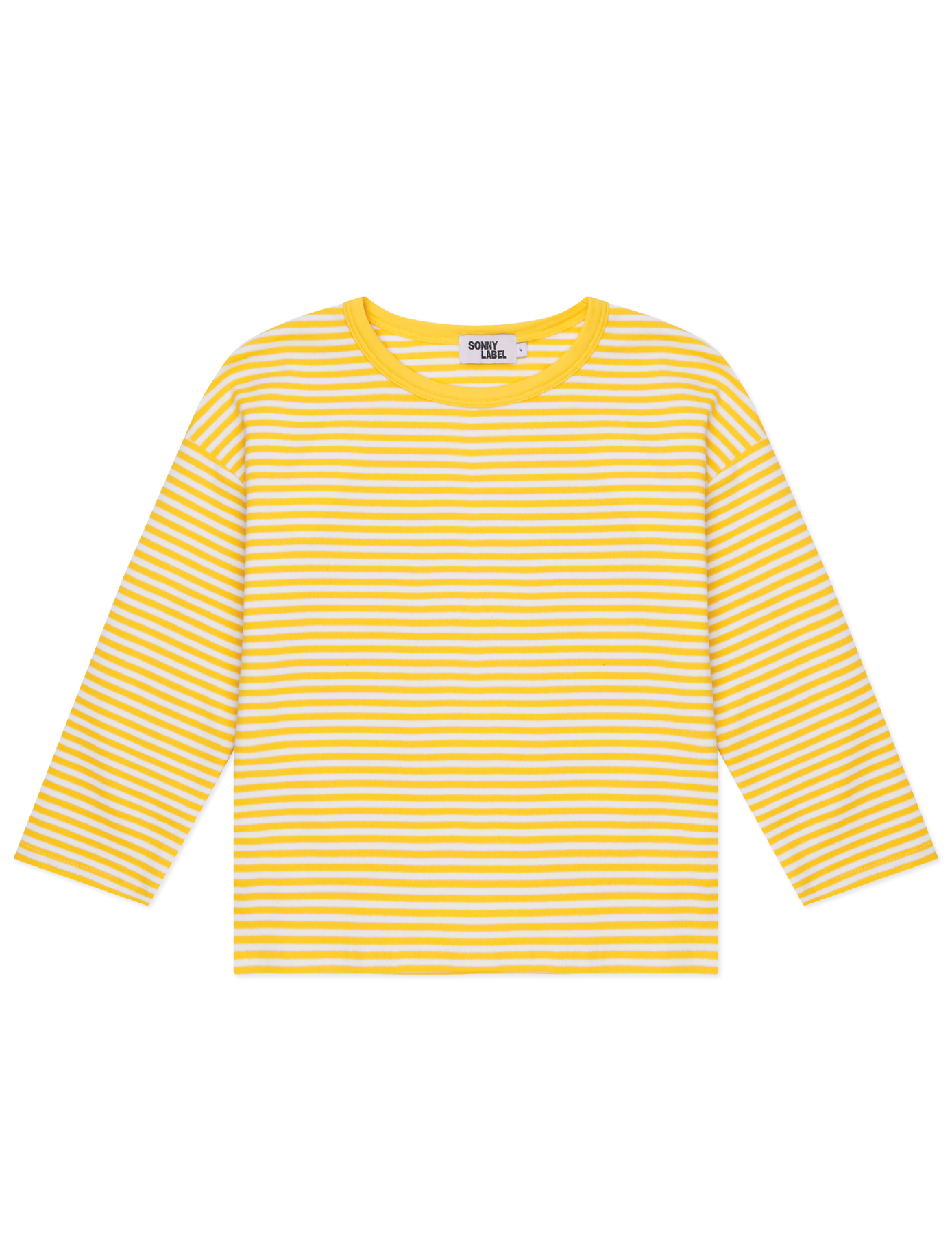 Kids long sleeve stripe tee in Sunshine yellow, 100% cotton, by Sonny Label