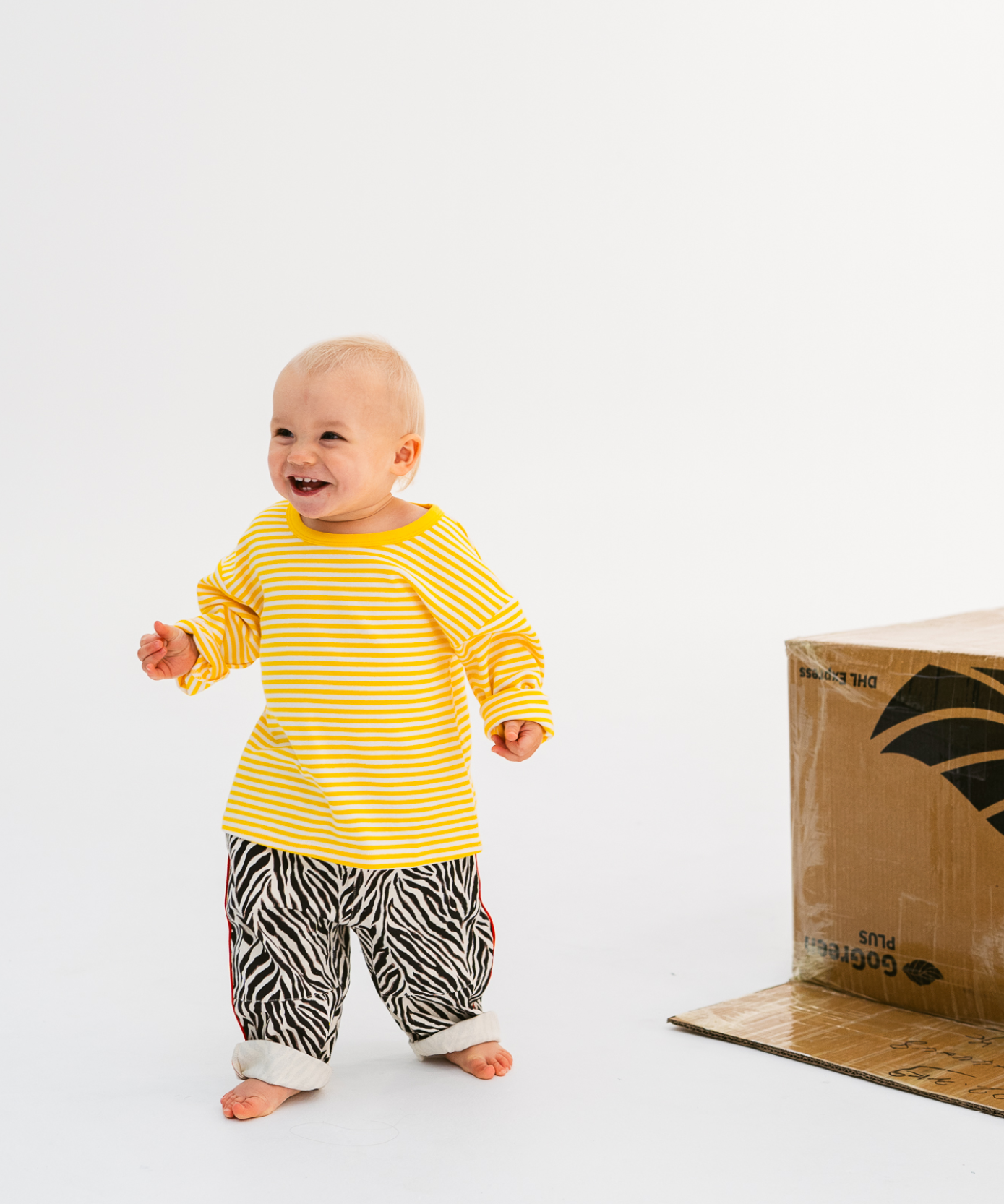 Kids long sleeve stripe tee in Sunshine yellow, 100% cotton, by Sonny Label