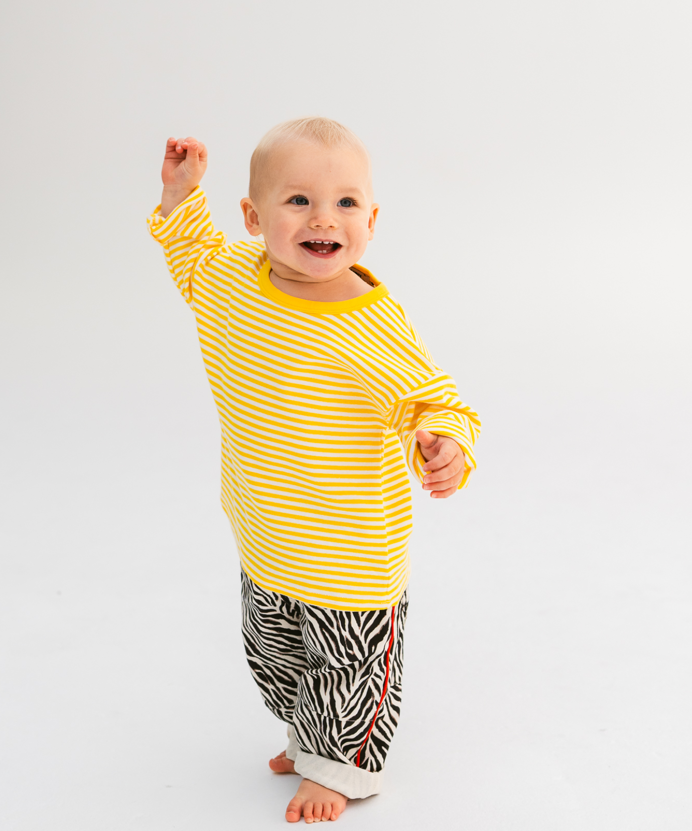 Kids long sleeve stripe tee in Sunshine yellow, 100% cotton, by Sonny Label