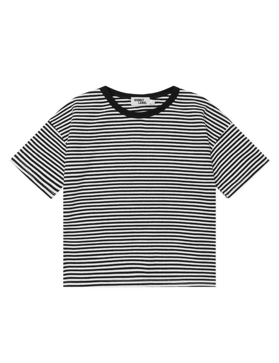 Kids short sleeve stripe tee in Black, 100% cotton, by Sonny Label