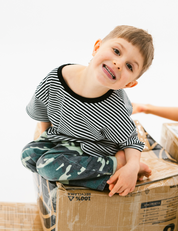 Kids short sleeve stripe tee in Black, 100% cotton, by Sonny Label