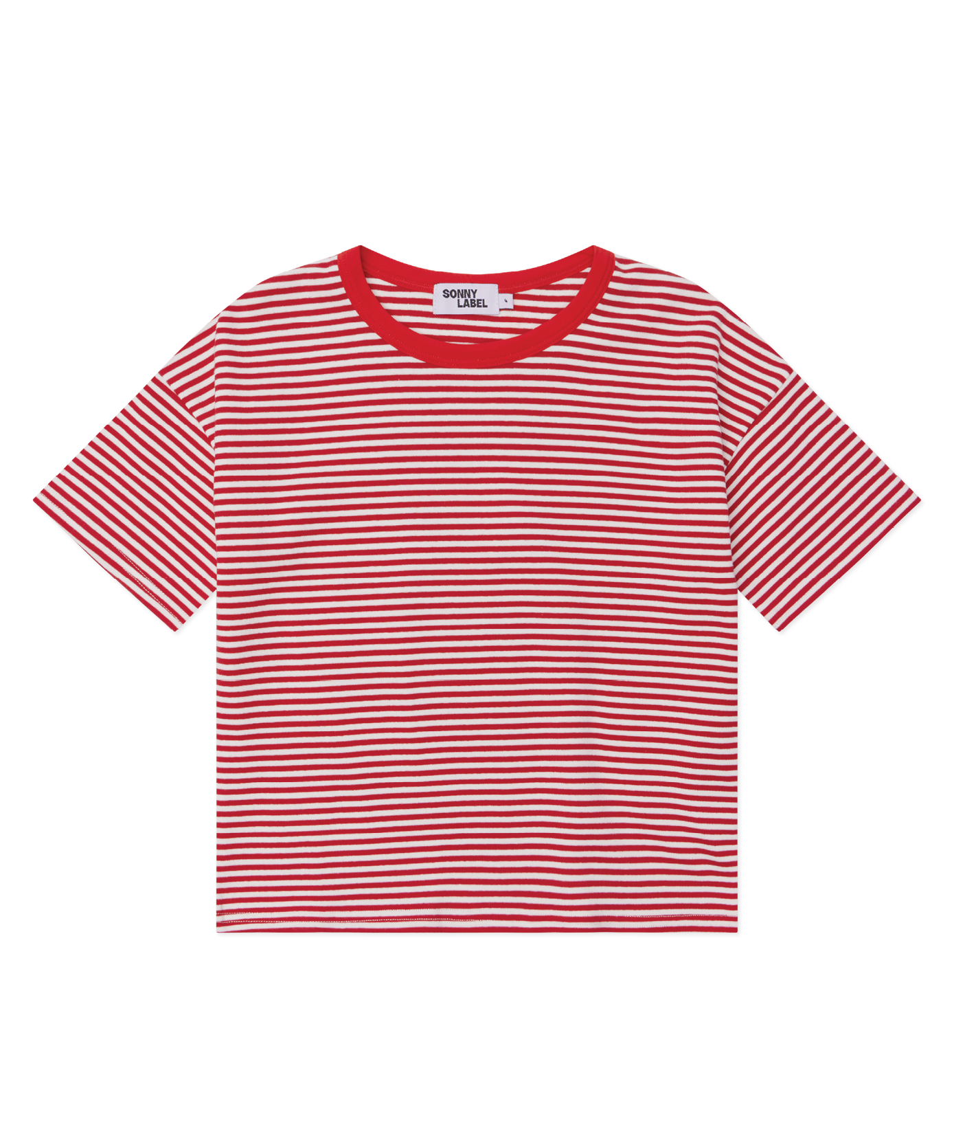 Kids short sleeve stripe tee in Cherry red, 100% cotton, by Sonny Label