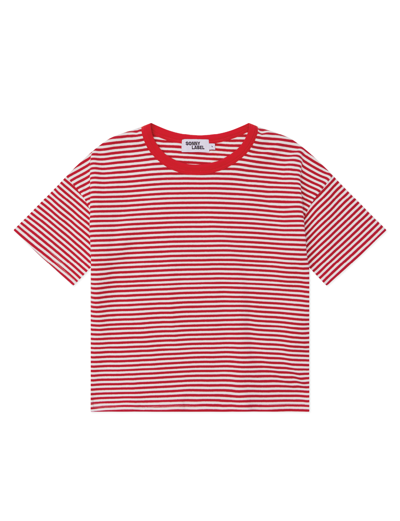 Kids short sleeve stripe tee in Cherry red, 100% cotton, by Sonny Label