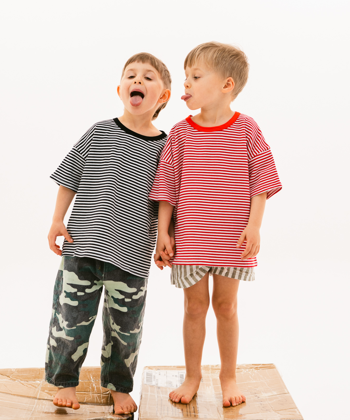 Kids short sleeve stripe tee in Cherry red, 100% cotton, by Sonny Label