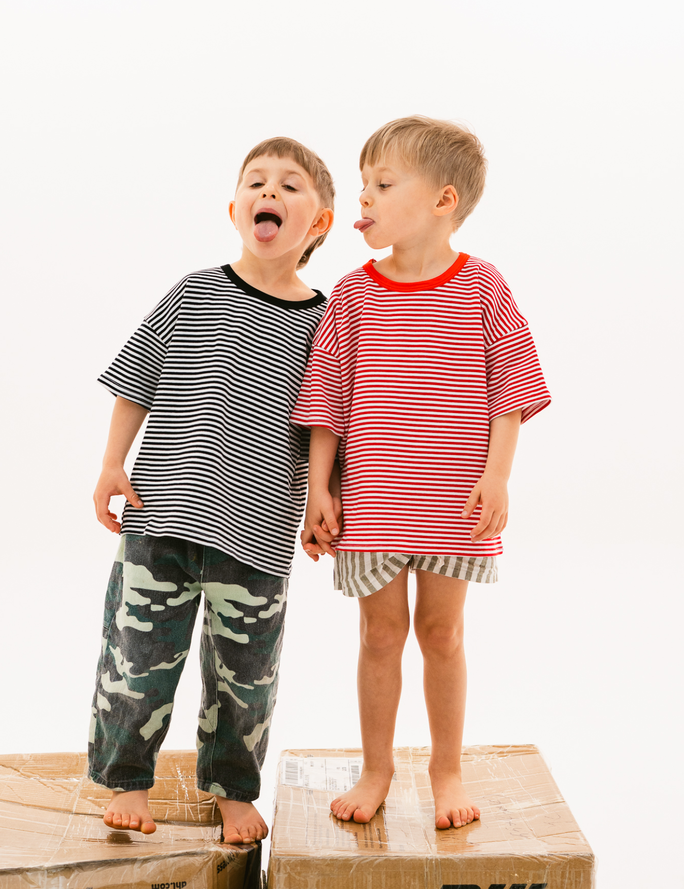 Kids short sleeve stripe tee in Cherry red, 100% cotton, by Sonny Label