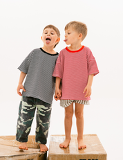 Kids short sleeve stripe tee in Cherry red, 100% cotton, by Sonny Label