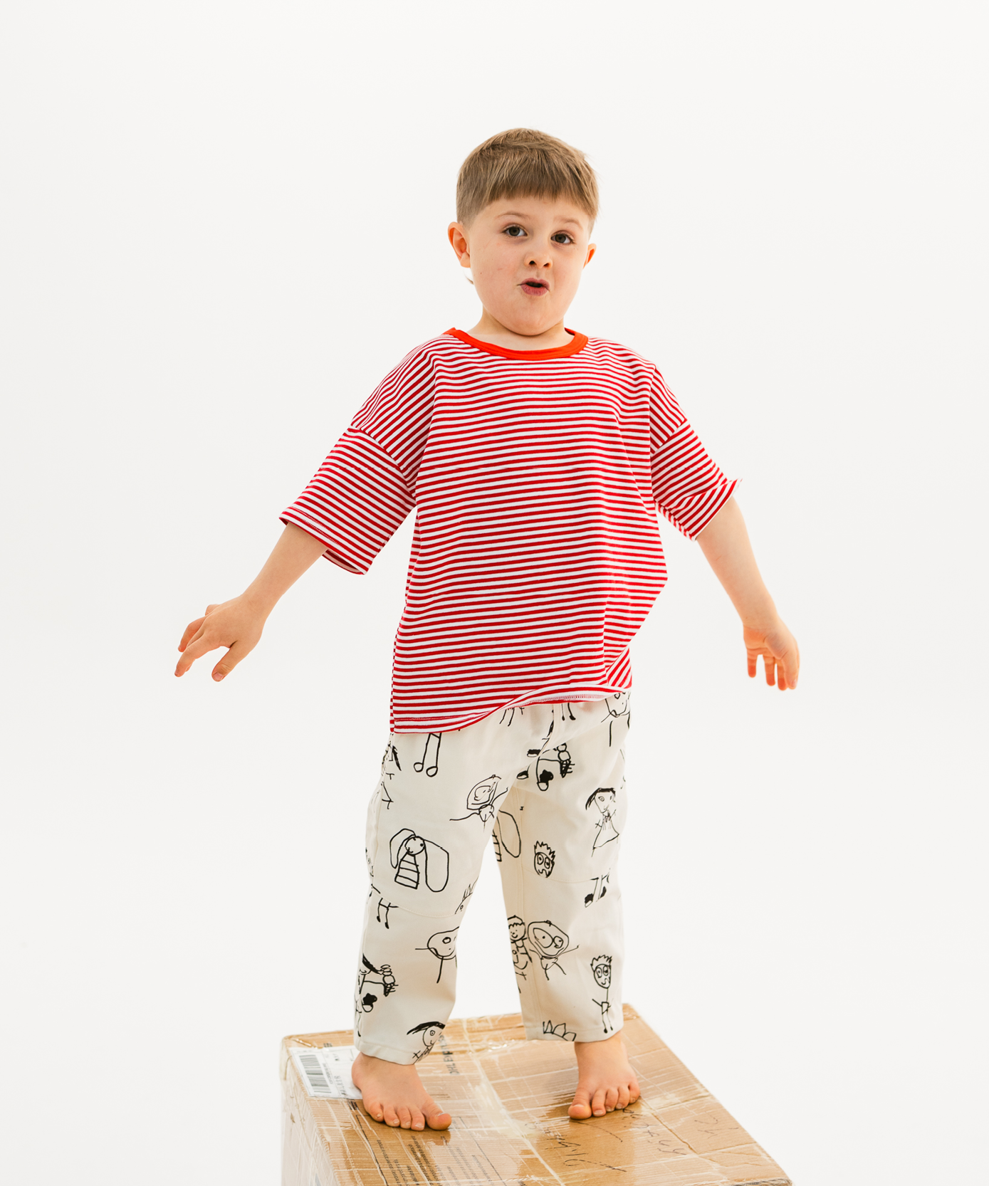 Kids short sleeve stripe tee in Cherry red, 100% cotton, by Sonny Label