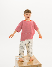 Kids short sleeve stripe tee in Cherry red, 100% cotton, by Sonny Label