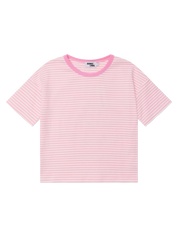Kids short sleeve stripe tee in Flamingo pink, 100% cotton, by Sonny Label