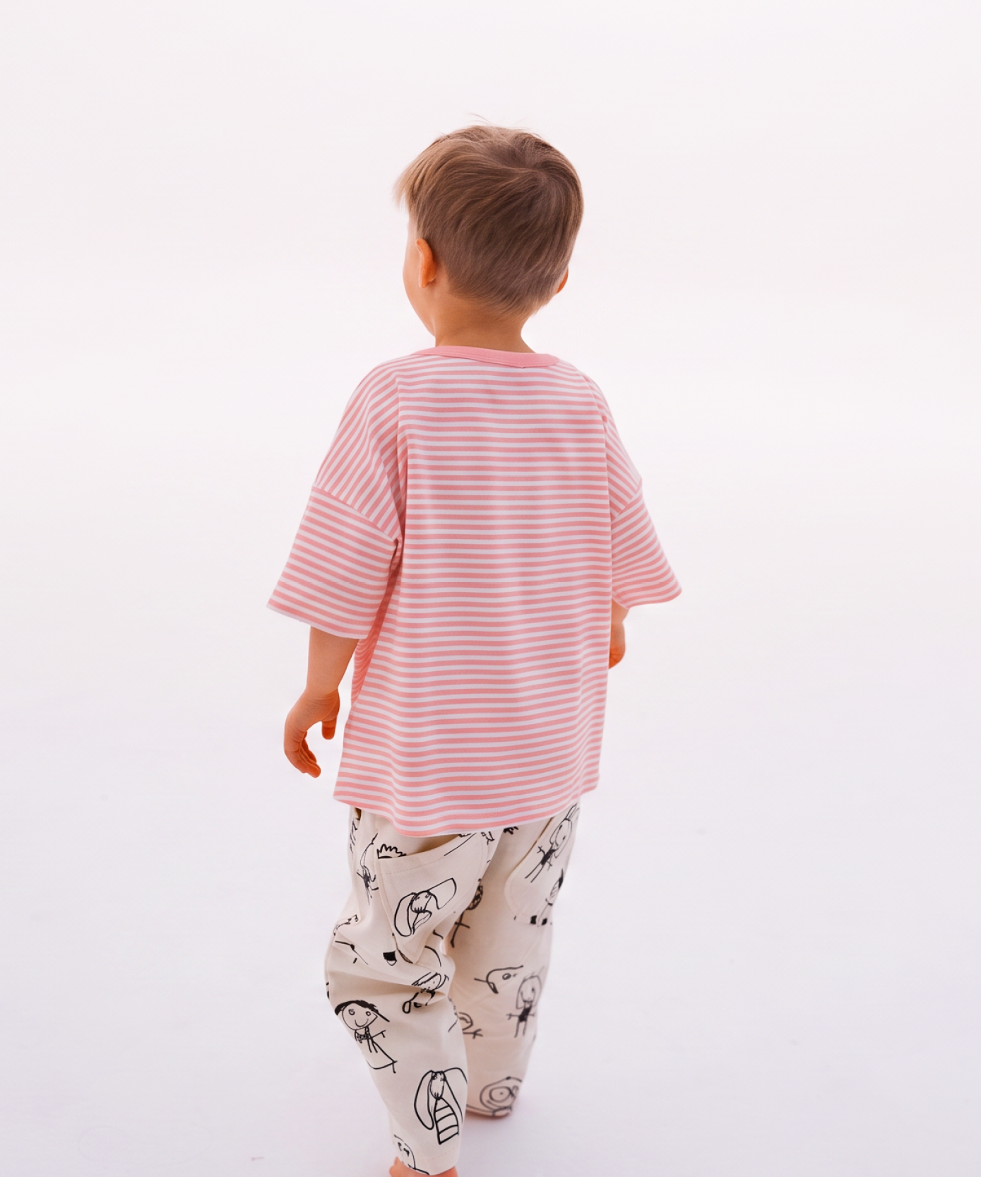 Kids short sleeve stripe tee in Flamingo pink, 100% cotton, by Sonny Label