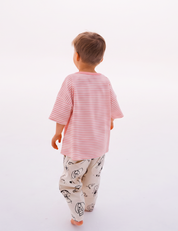 Kids short sleeve stripe tee in Flamingo pink, 100% cotton, by Sonny Label