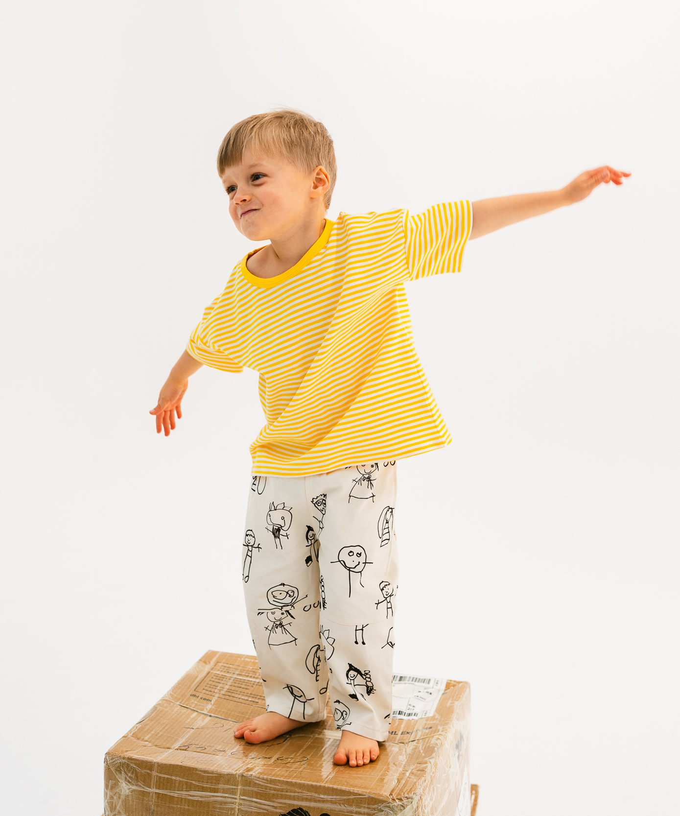 Kids short sleeve stripe tee in Sunshine yellow, 100% cotton, by Sonny Label