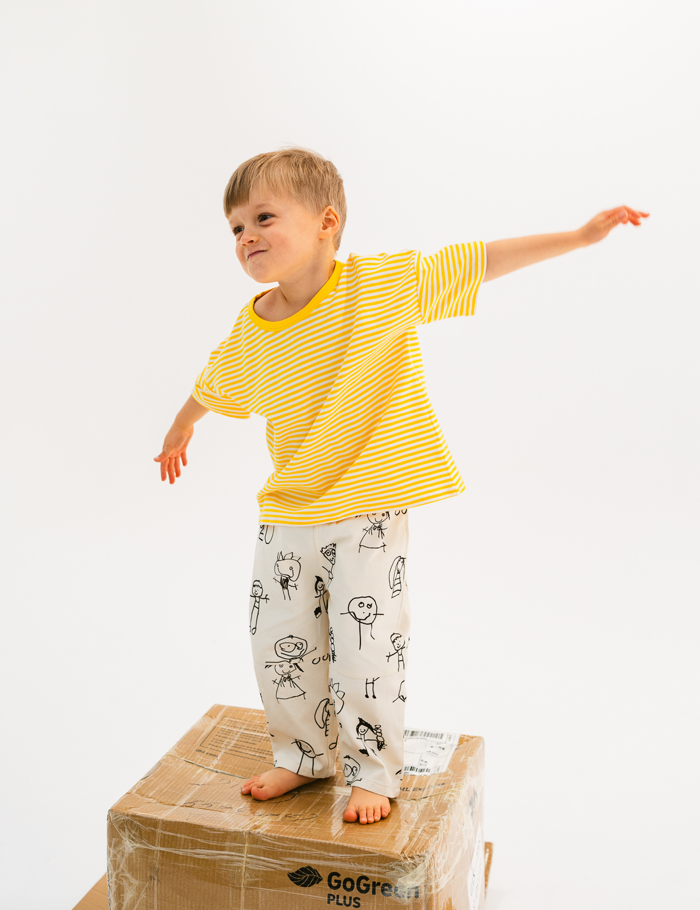 Kids short sleeve stripe tee in Sunshine yellow, 100% cotton, by Sonny Label