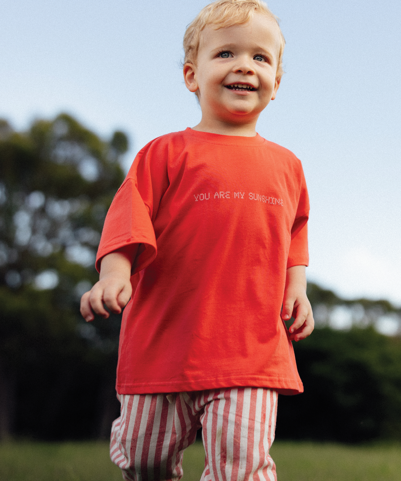 Child in a Sonny Label SonnyFaves lifestyle campaign shot wearing a colourful cotton piece.