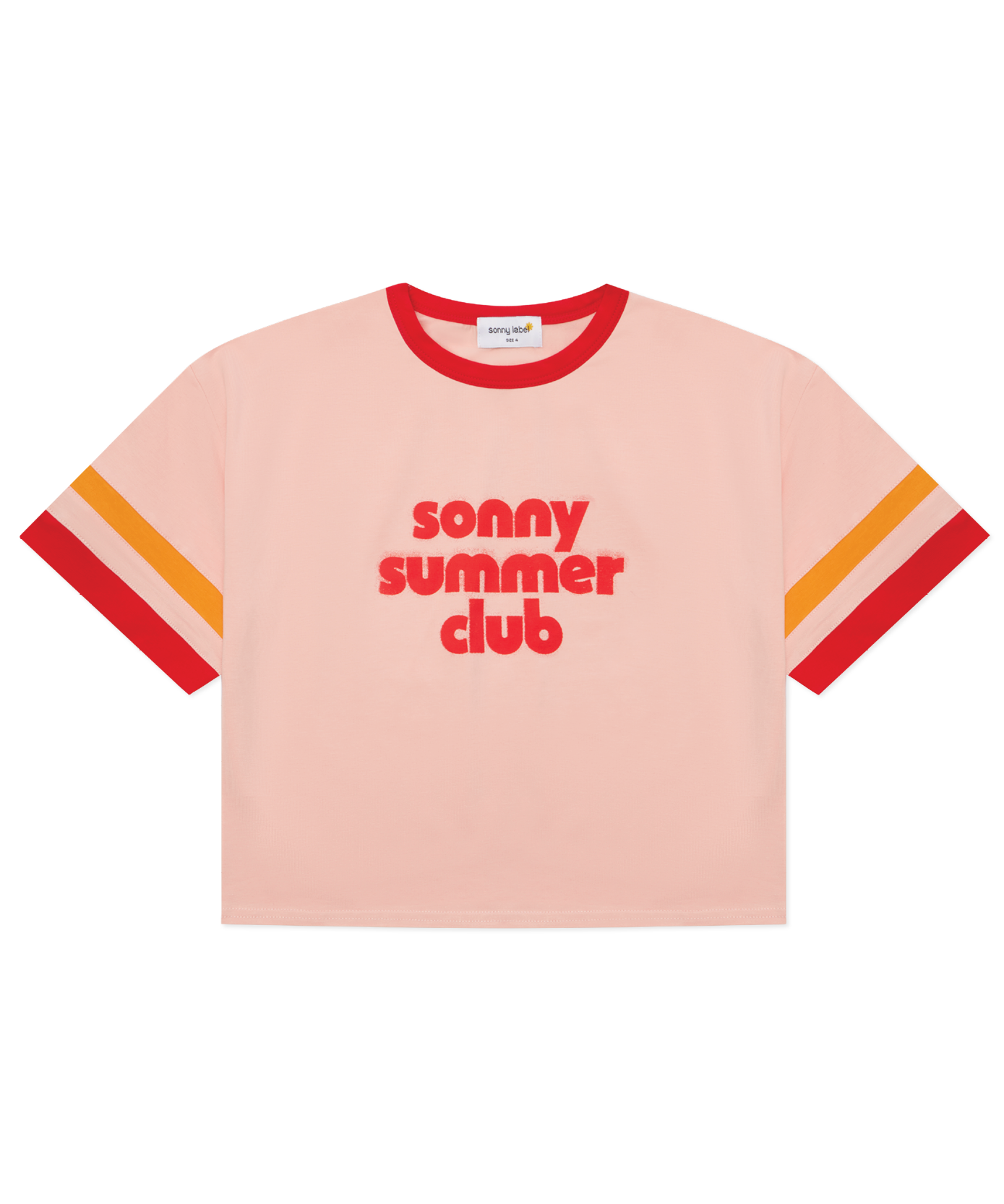 Sonny Label Summer25 flamingo pink sport tee flat lay on a grey background.