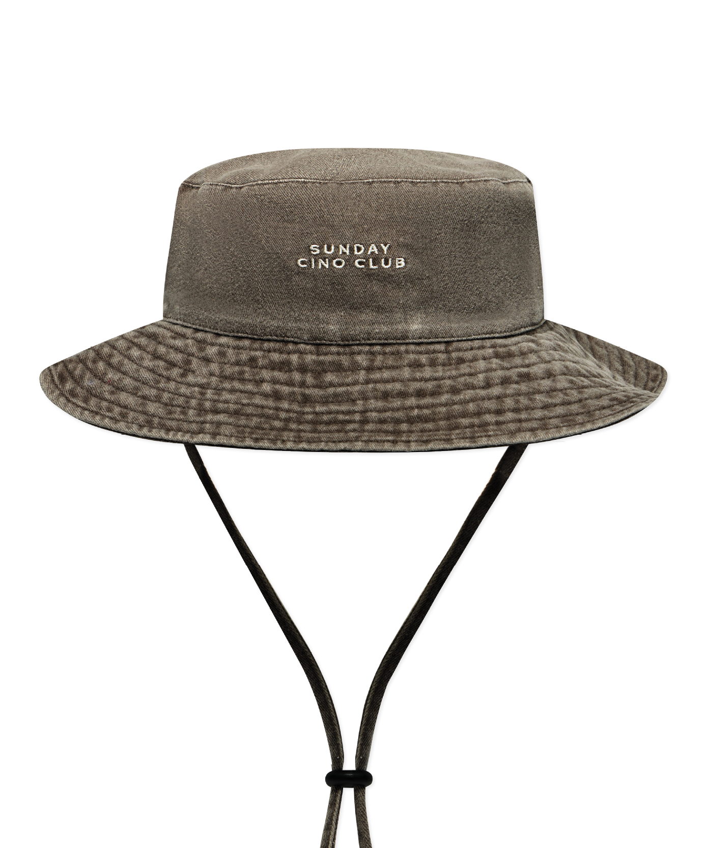 Sonny Label Sunday Club bucket hat flat lay on a grey background.