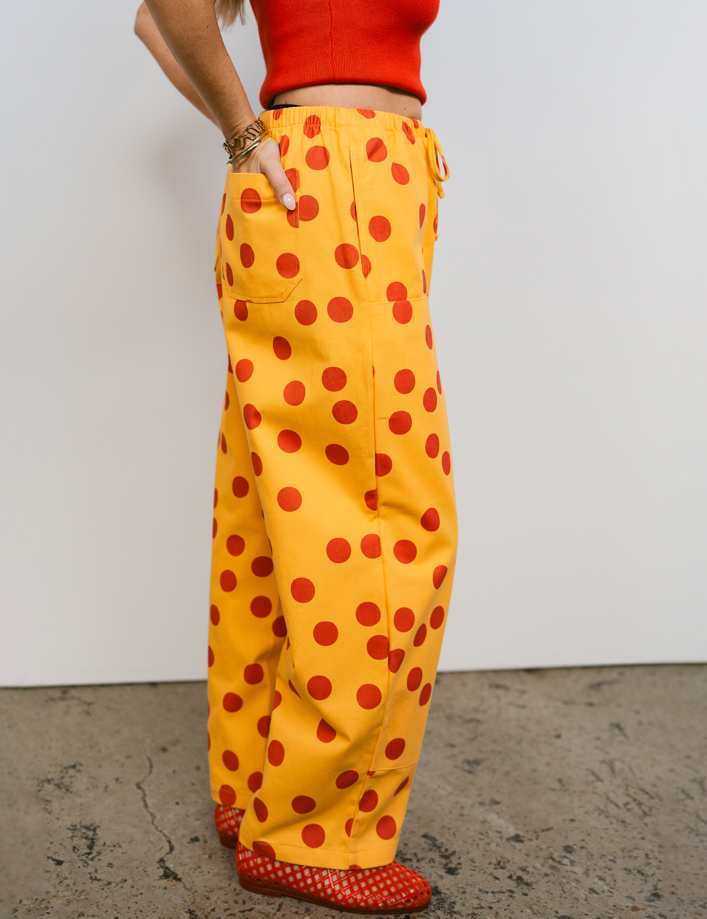 Mumza Twill Pants in Yellow Polka