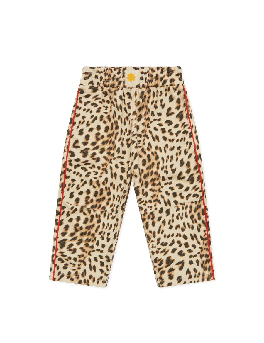 Sonny Label Safari AW25 leopard print wide-leg pocket pants, flat lay on a grey background.